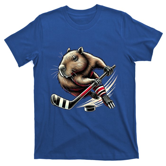 Capybara Hockey Funny Ice Hockey Player Gift T-Shirt