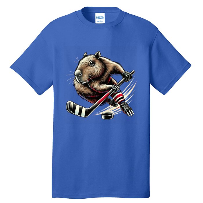 Capybara Hockey Funny Ice Hockey Player Gift Tall T-Shirt