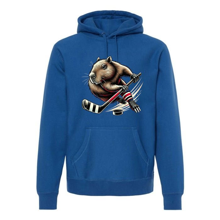 Capybara Hockey Funny Ice Hockey Player Gift Premium Hoodie