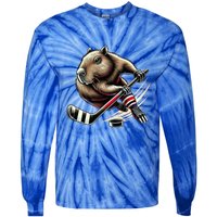 Capybara Hockey Funny Ice Hockey Player Gift Tie-Dye Long Sleeve Shirt