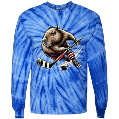 Capybara Hockey Funny Ice Hockey Player Gift Tie-Dye Long Sleeve Shirt