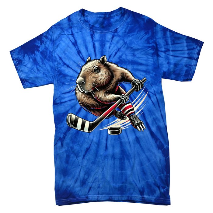 Capybara Hockey Funny Ice Hockey Player Gift Tie-Dye T-Shirt