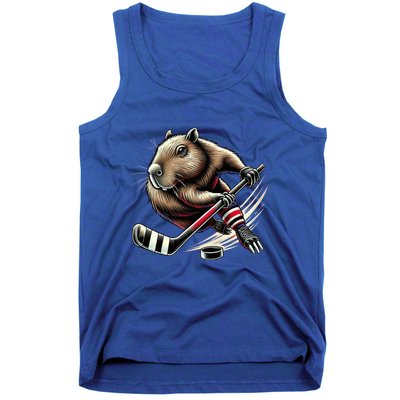 Capybara Hockey Funny Ice Hockey Player Gift Tank Top