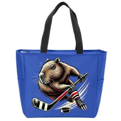 Capybara Hockey Funny Ice Hockey Player Gift Zip Tote Bag