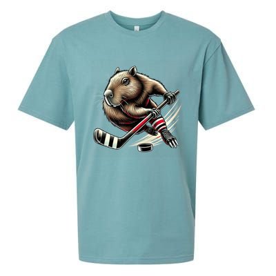 Capybara Hockey Funny Ice Hockey Player Gift Sueded Cloud Jersey T-Shirt