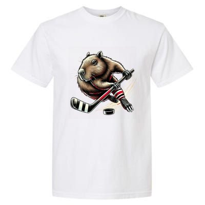 Capybara Hockey Funny Ice Hockey Player Gift Garment-Dyed Heavyweight T-Shirt