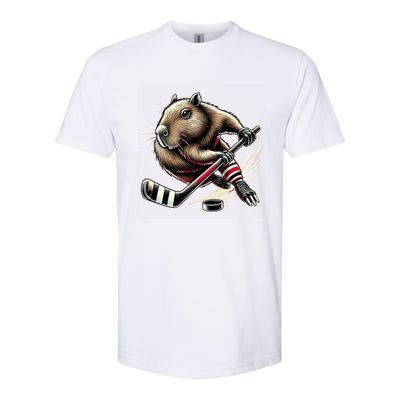 Capybara Hockey Funny Ice Hockey Player Gift Softstyle CVC T-Shirt