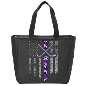 Camouflage Hockey Flag Military Hockey Purple Camo Zip Tote Bag