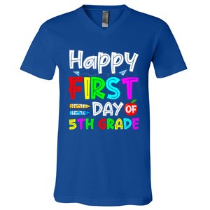 Cute Happy First Day Of 5Th Grade Funny Design Gift V-Neck T-Shirt