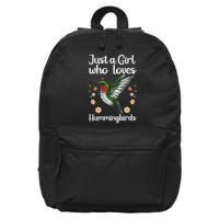 Cool Hummingbird For Girl Tropical Bird Watcher Birder 16 in Basic Backpack
