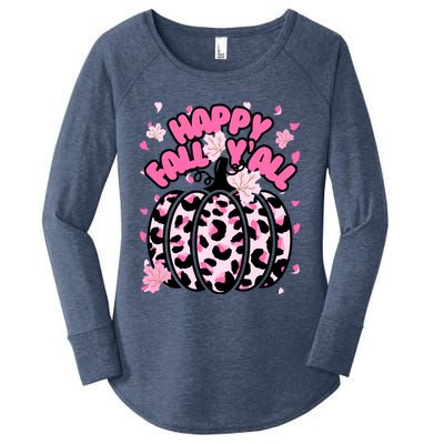 Cute Happy Fall Yall P.I.N.K. Cheetah Halloween Pumpkin Leaves Women's Perfect Tri Tunic Long Sleeve Shirt