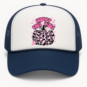 Cute Happy Fall Yall P.I.N.K. Cheetah Halloween Pumpkin Leaves Trucker Hat