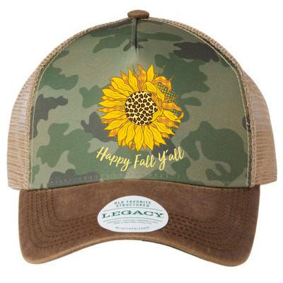 Cute Happy Fall Y'all Leopard Pattern Sunflower Legacy Tie Dye Trucker Hat