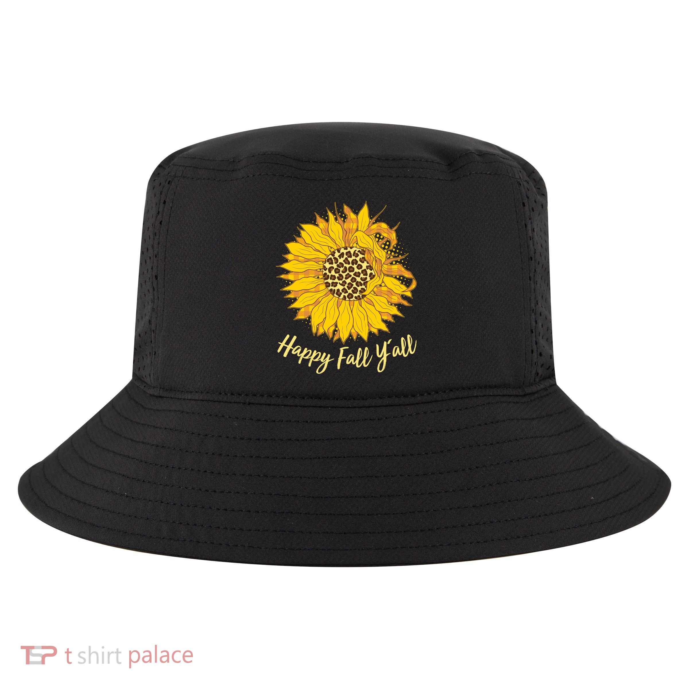 Cute Happy Fall Y'all Leopard Pattern Sunflower Cool Comfort Performance Bucket Hat