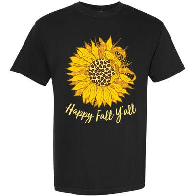 Cute Happy Fall Y'all Leopard Pattern Sunflower Garment-Dyed Heavyweight T-Shirt