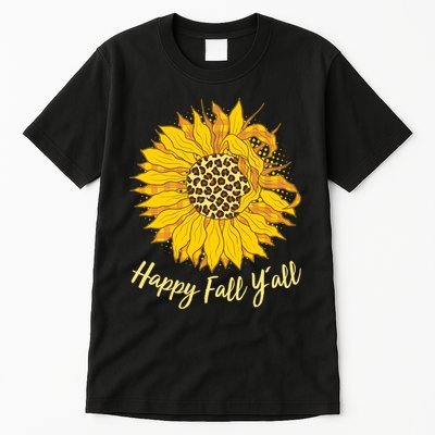 Cute Happy Fall Y'all Leopard Pattern Sunflower Tall T-Shirt