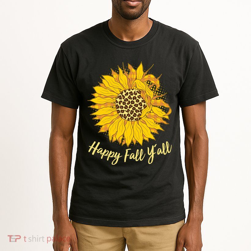 Cute Happy Fall Y'all Leopard Pattern Sunflower Tall T-Shirt