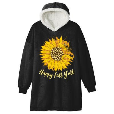 Cute Happy Fall Y'all Leopard Pattern Sunflower Hooded Wearable Blanket
