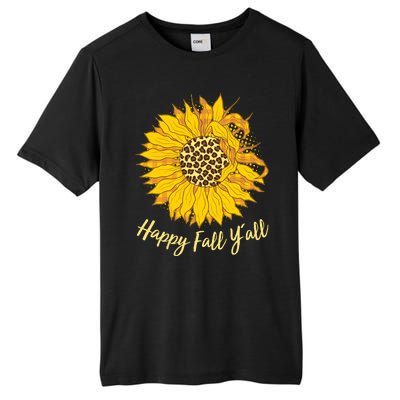 Cute Happy Fall Y'all Leopard Pattern Sunflower Tall Fusion ChromaSoft Performance T-Shirt