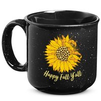 Cute Happy Fall Y'all Leopard Pattern Sunflower 15oz Campfire Ceramic Mug