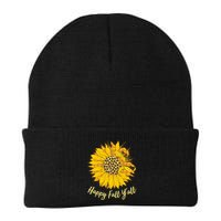 Cute Happy Fall Y'all Leopard Pattern Sunflower Beanie