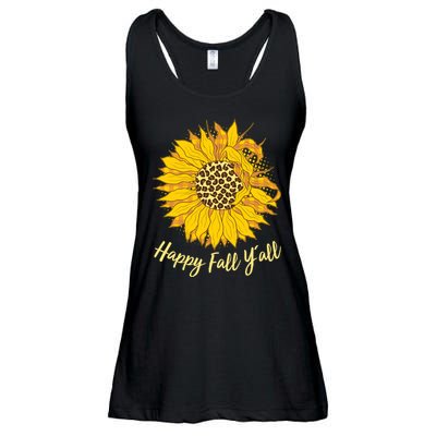 Cute Happy Fall Y'all Leopard Pattern Sunflower Ladies Essential Flowy Tank