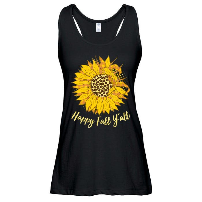 Cute Happy Fall Y'all Leopard Pattern Sunflower Ladies Essential Flowy Tank
