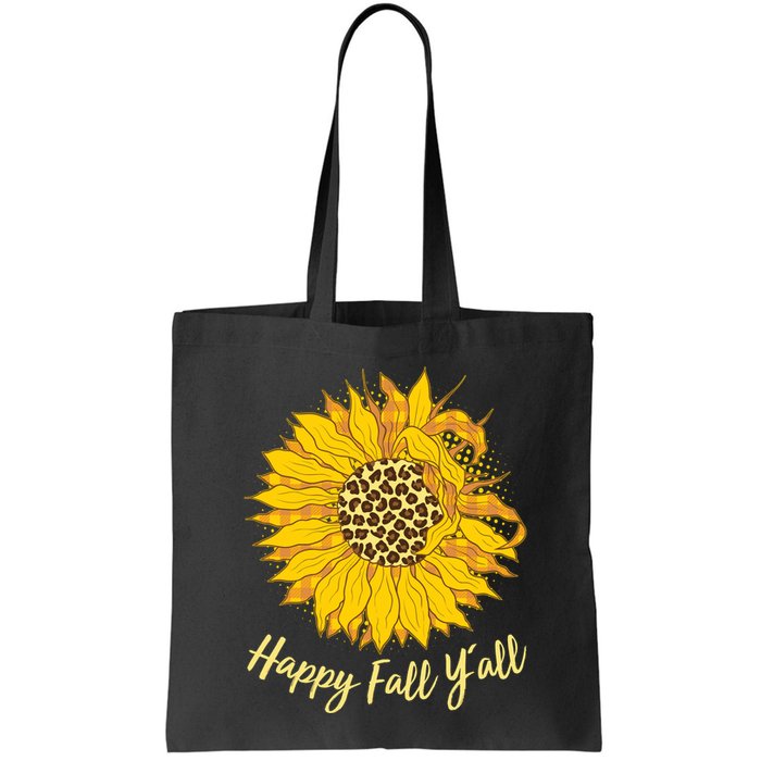 Cute Happy Fall Y'all Leopard Pattern Sunflower Bag