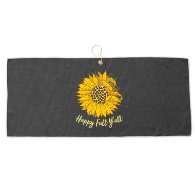 Cute Happy Fall Y'all Leopard Pattern Sunflower Large Microfiber Waffle Golf Towel