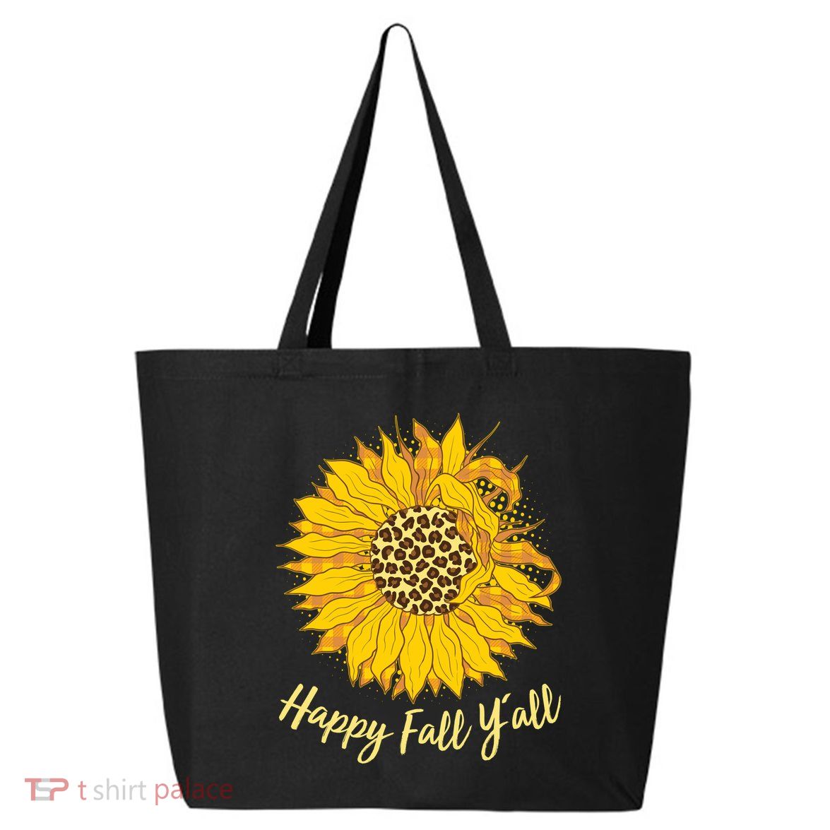 Cute Happy Fall Y'all Leopard Pattern Sunflower 25L Jumbo Tote