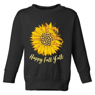 Cute Happy Fall Y'all Leopard Pattern Sunflower Toddler Sweatshirt