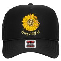 Cute Happy Fall Y'all Leopard Pattern Sunflower Trucker Hat