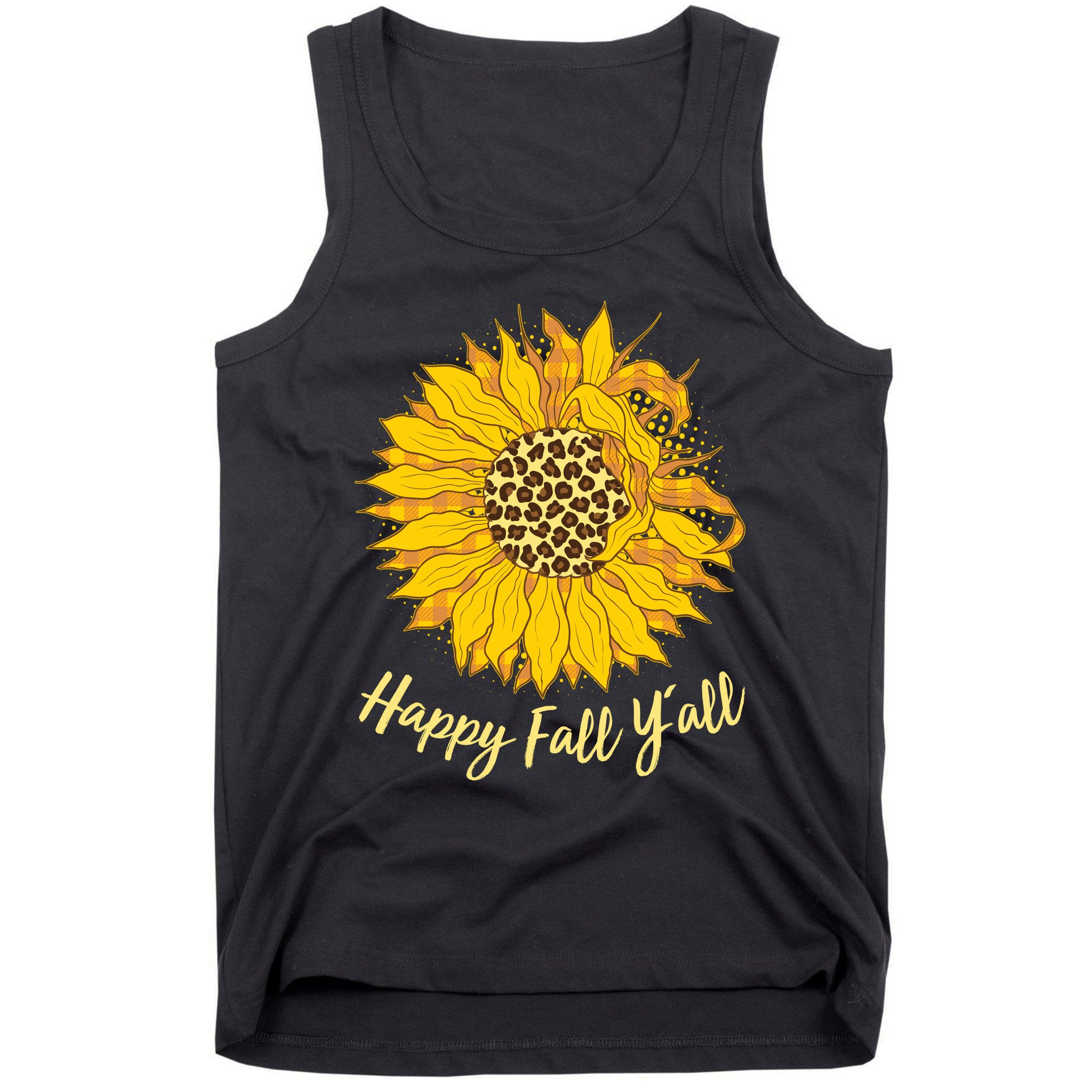 Cute Happy Fall Y'all Leopard Pattern Sunflower Tank Top