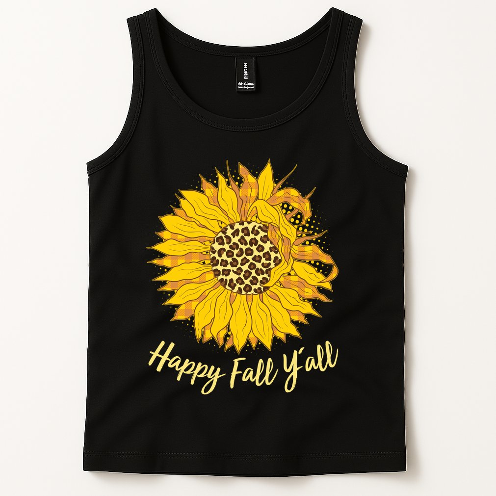 Cute Happy Fall Y'all Leopard Pattern Sunflower Tank Top