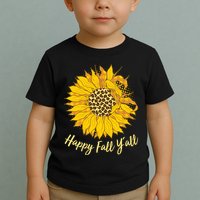 Cute Happy Fall Y'all Leopard Pattern Sunflower Toddler T-Shirt