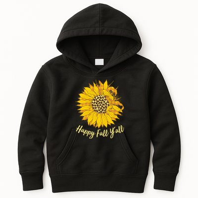 Cute Happy Fall Y'all Leopard Pattern Sunflower Kids Hoodie
