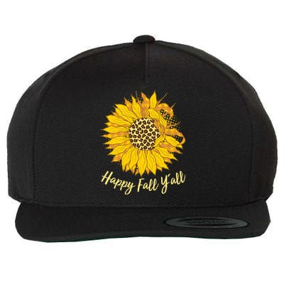 Cute Happy Fall Y'all Leopard Pattern Sunflower Wool Snapback Cap