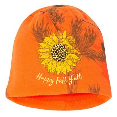 Cute Happy Fall Y'all Leopard Pattern Sunflower Kati - Camo Knit Beanie