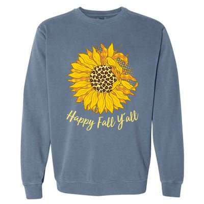 Cute Happy Fall Y'all Leopard Pattern Sunflower Garment-Dyed Sweatshirt