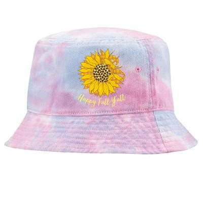 Cute Happy Fall Y'all Leopard Pattern Sunflower Tie-Dyed Bucket Hat