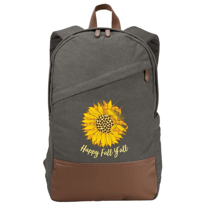 Cute Happy Fall Y'all Leopard Pattern Sunflower Cotton Canvas Backpack