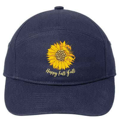 Cute Happy Fall Y'all Leopard Pattern Sunflower 7-Panel Snapback Hat