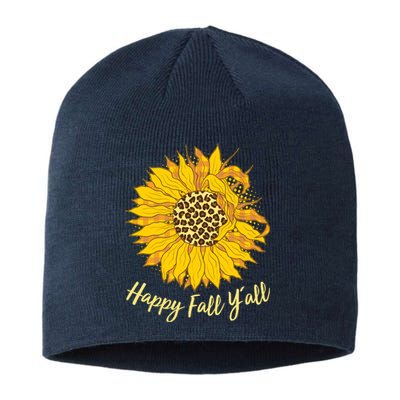 Cute Happy Fall Y'all Leopard Pattern Sunflower Sustainable Beanie