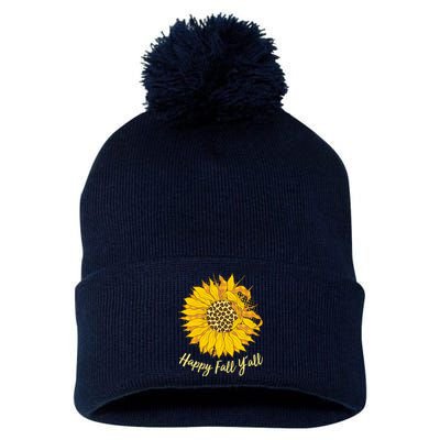 Cute Happy Fall Y'all Leopard Pattern Sunflower Pom Pom 12in Knit Beanie