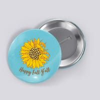 Cute Happy Fall Y'all Leopard Pattern Sunflower Button