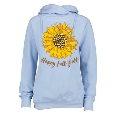 Cute Happy Fall Y'all Leopard Pattern Sunflower Womens Funnel Neck Pullover Hood