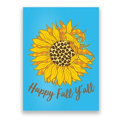 Cute Happy Fall Y'all Leopard Pattern Sunflower Poster