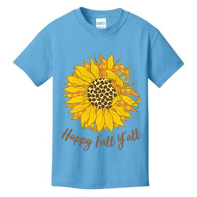 Cute Happy Fall Y'all Leopard Pattern Sunflower Kids T-Shirt