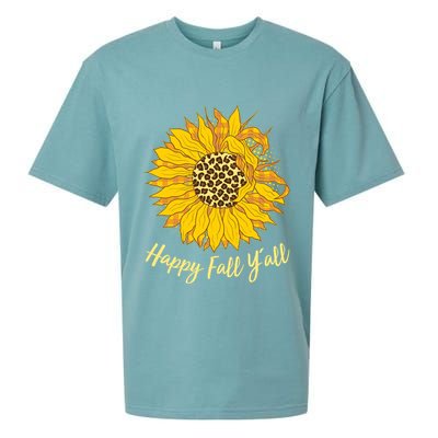 Cute Happy Fall Y'all Leopard Pattern Sunflower Sueded Cloud Jersey T-Shirt