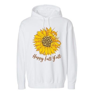 Cute Happy Fall Y'all Leopard Pattern Sunflower Garment-Dyed Fleece Hoodie